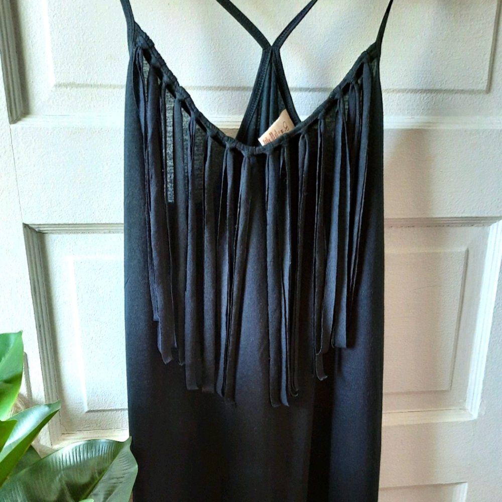 Black Fringe Swim Cover Dress